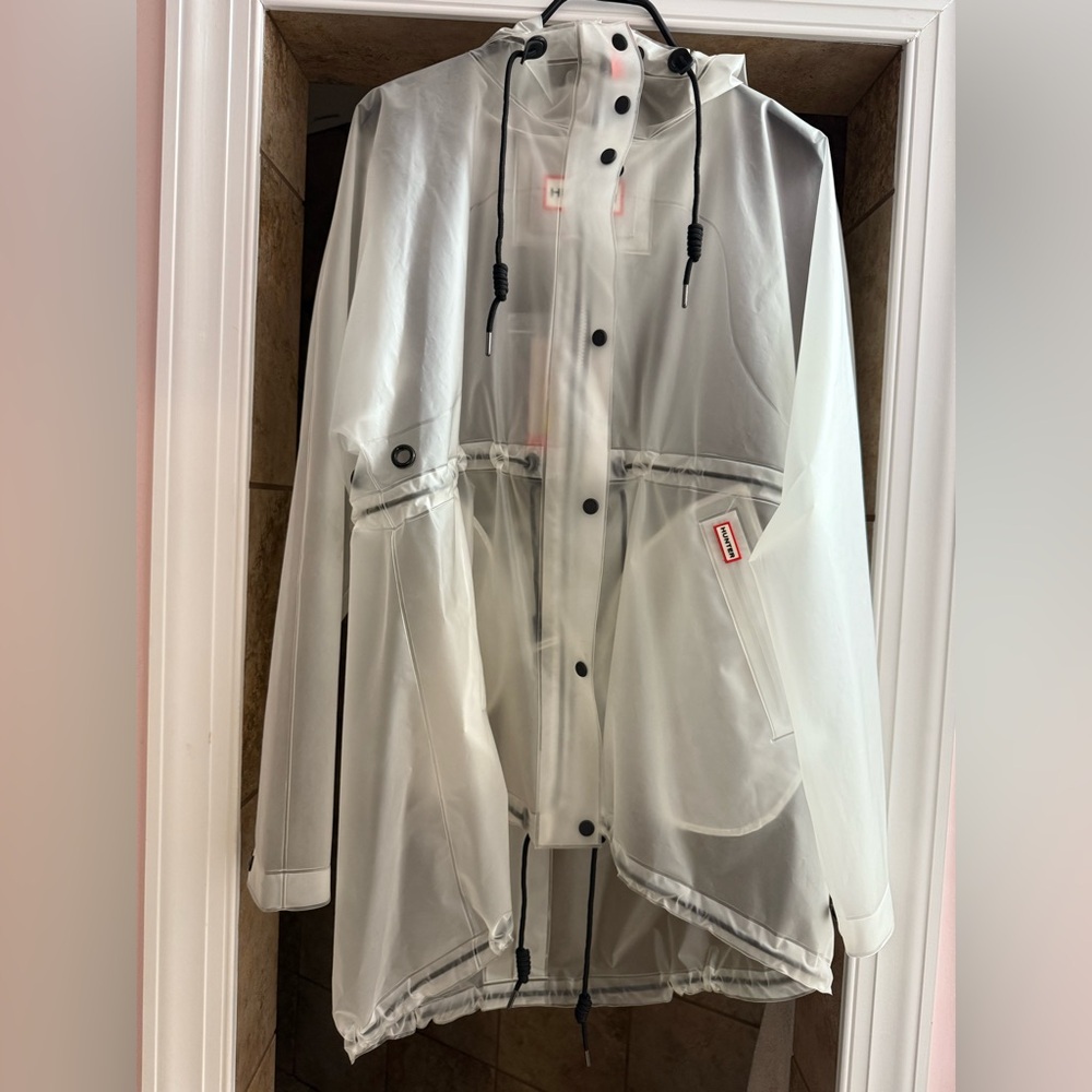 NWT Hunter Clear Transparent Vinyl Smock Raincoat with Black Accents size XL